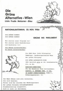 Einladung zur KandidatInnenwahl für den Wiener Wahlkreis (Grünes Archiv, Archiv Gerhard Jordan)