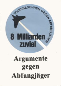Titelblatt der Broschüre "Argumente gegen Abfangjäger", 1985