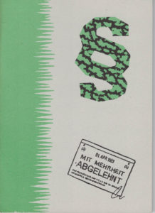 Titelblatt der Broschüre "Mit Mehrheit abgelehnt"(Grünes Archiv)
