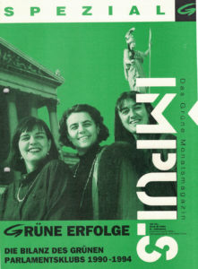 Madeleine Petrovic, Marijana Grandits und Monika Langthaler auf der Titelseite von "Impuls Grün" (Grünes Archiv).