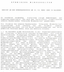Bericht des Zehnten Bundeslandes 1989