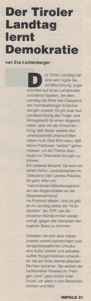 Eva Lichtenberger über die Arbeit im Tiroler Landtag.