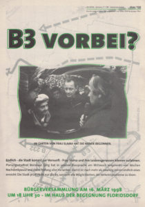 B3 vorbei? Flugblatt der Floridsdorfer Grünen (Grünes Archiv, Archiv Gerhard Jordan)